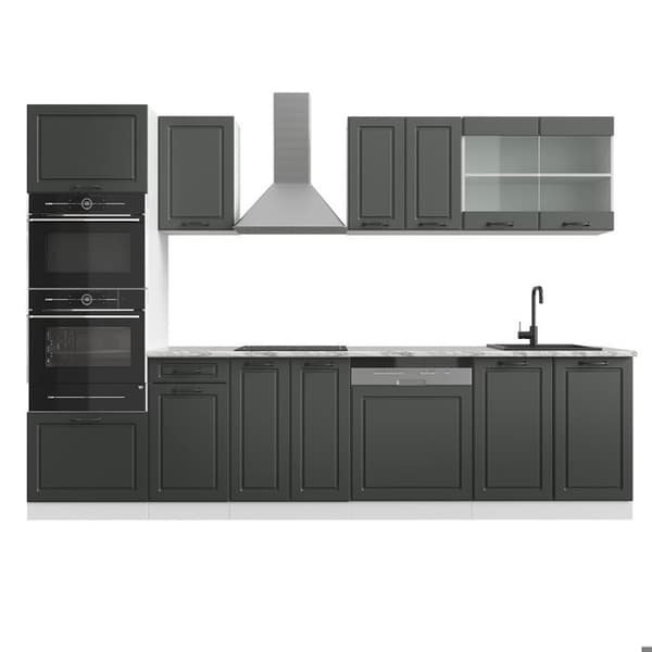 R-Line kök, 300 cm med högskåp, PT Marble, Lanthus antracit/vit, Vicco