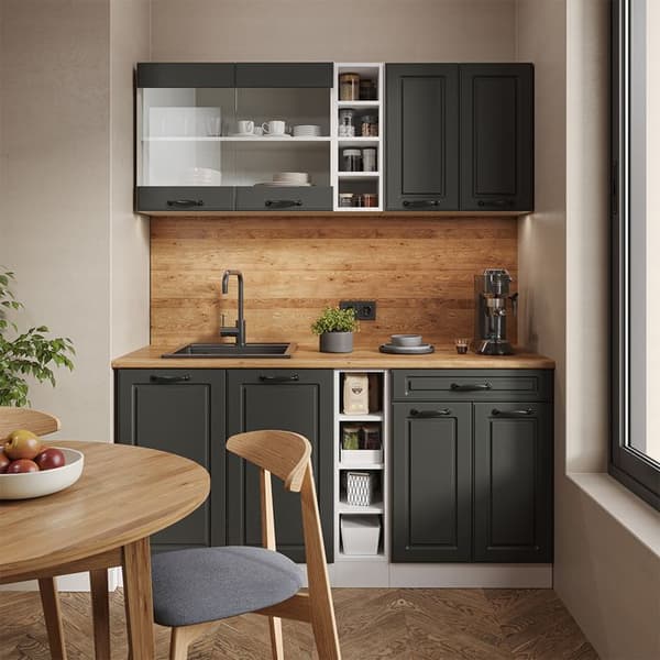 R-Line kök, 160 cm, PT Marble, Lanthus antracit/vit, Vicco
