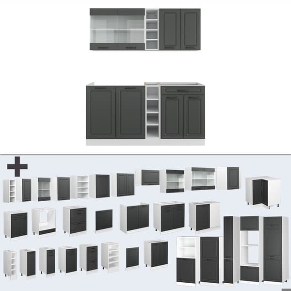 R-Line kök, 160 cm, PT Marble, Lanthus antracit/vit, Vicco