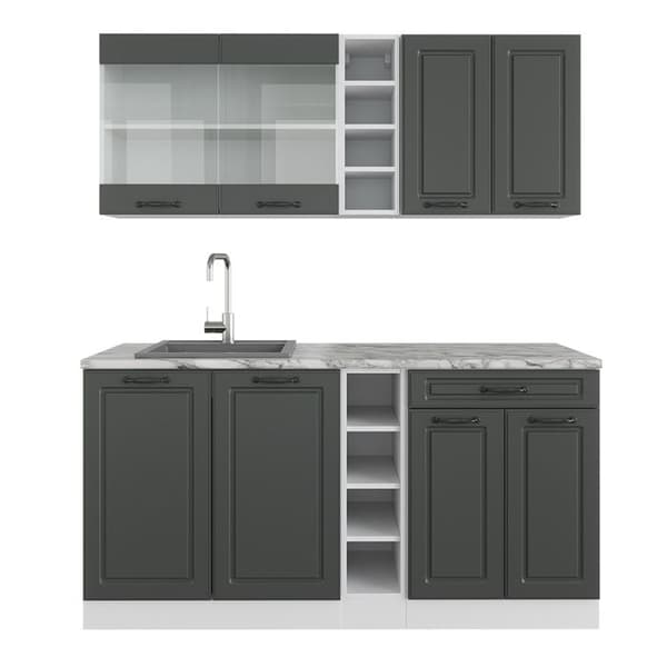 R-Line kök, 160 cm, PT Marble, Lanthus antracit/vit, Vicco