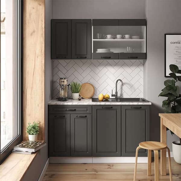 R-Line kök, 140 cm, PT Marble, Lanthus antracit/vit, Vicco
