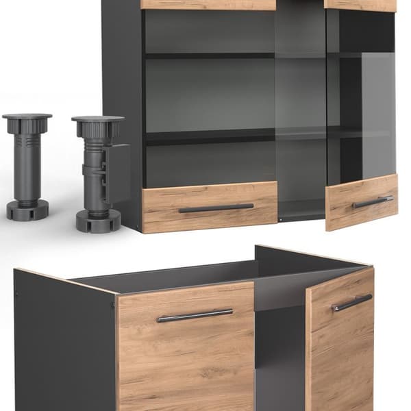 Fame-Line kök, 240 cm, PT antracit, gyllene ek/antracit, Vicco