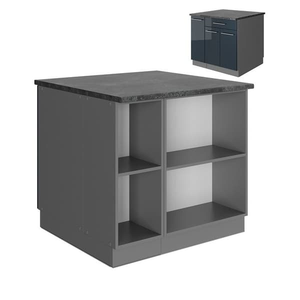 Fame-Line köksö, 90 cm med låda, utan bänkskiva, Blank mörkblå/Antracit, Vicco