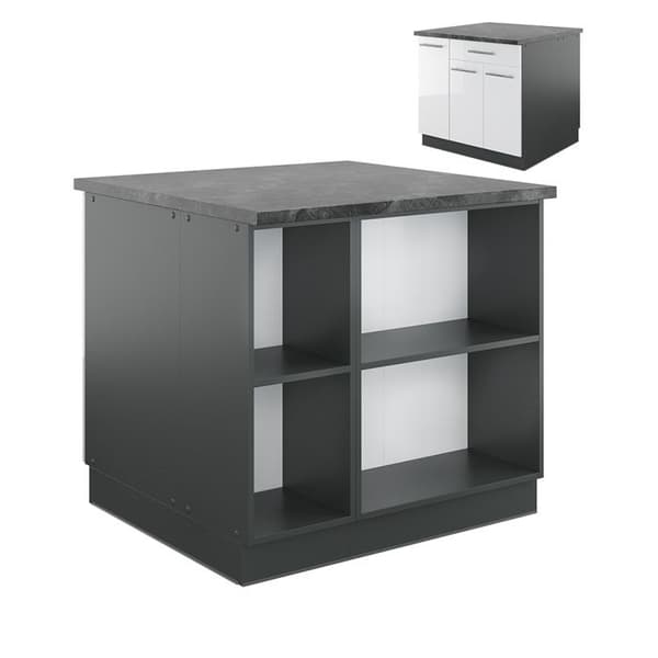 Fame-Line köksö, 90 cm med låda, utan bänkskiva, blank vit/Antracit, Vicco