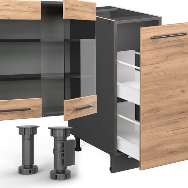 Fame-Line kök, 280 cm, PT Marble, Gyllene ek/antracit, Vicco