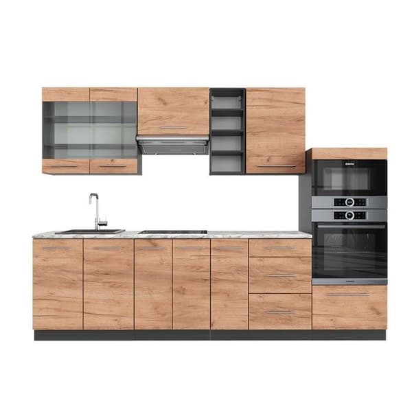 Fame-Line kök, 280 cm, PT Marble, Gyllene ek/antracit, Vicco