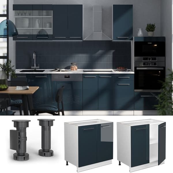 Under-basin cabinet Fame-Line, 80cm with shelf, without PT, Dark blue gloss, White, Vicco