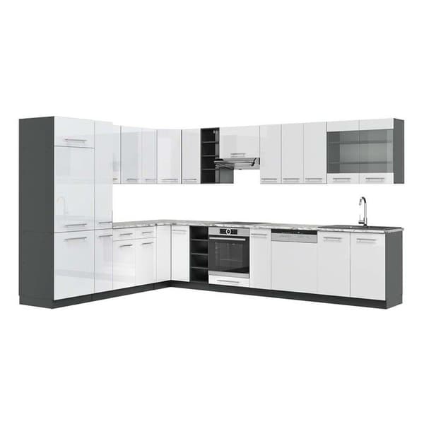 Fame-Line hörnkök, 347 x 257 cm, PT Marble, Blank vit/Antracit, Vicco