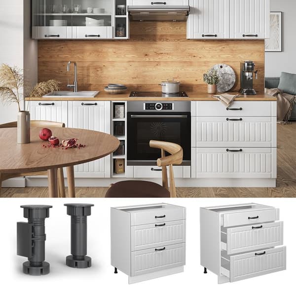 Köksmöbel Fame-Line, 80cm med 3 lådor, utan PT, Vit lantstil, Vit, Vicco