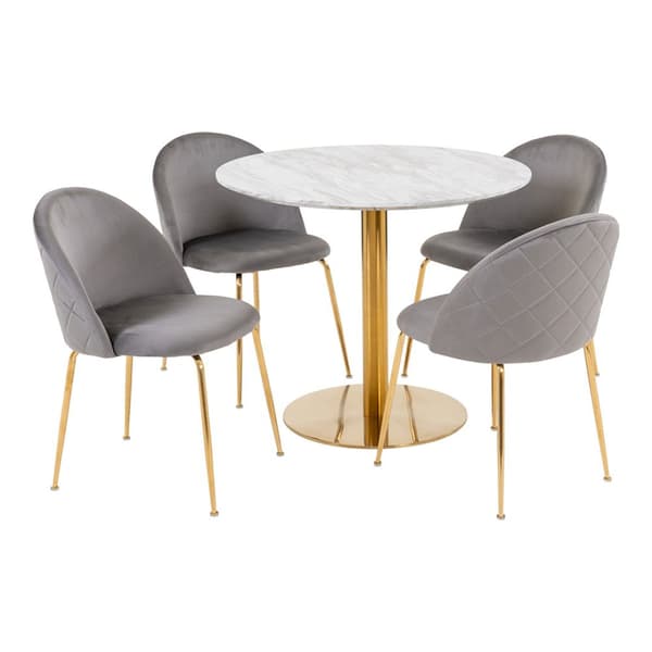 Bolzano spisegrupper spisebord Ø90cm hvit og 4 Geneve stol grå.