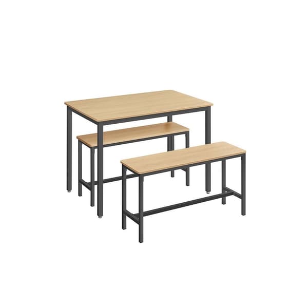 Rootz 3-delade matsalsset - Köksbord - Träbänkar - Spånskiva och stål - 70cm x 110cm x 75cm - Golden Oak Ink Black - 27,5kg