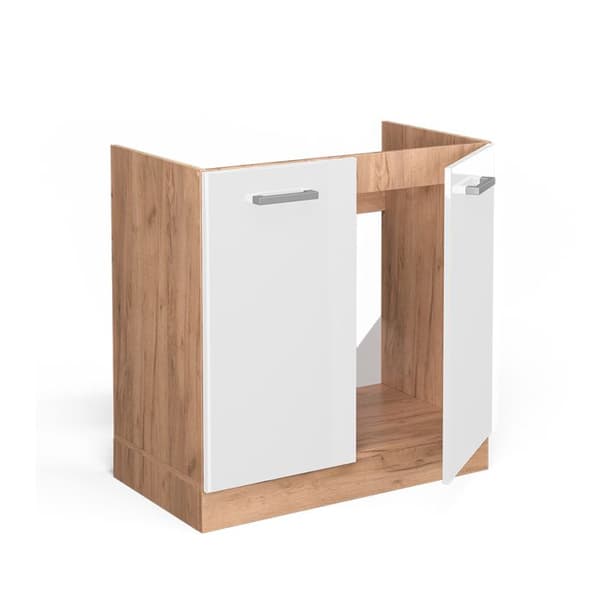 Underställ R-Line, 80cm PT Marmor, Vit högglans, Guld ek, Vicco