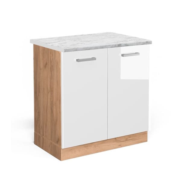 Underställ R-Line, 80cm PT Marmor, Vit högglans, Guld ek, Vicco