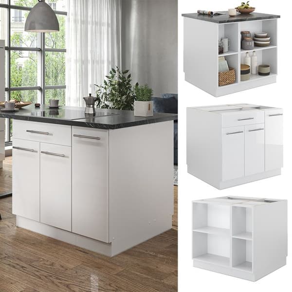 Fame-Line köksö, 90 cm med låda, utan bänkskiva, blank vit/vit, Vicco