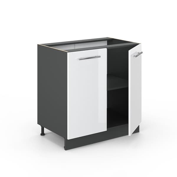 Fame-Line lågskåp under diskbänken, 80cm med hylla, PT Ek, Vit högblank, Antracit, Vicco