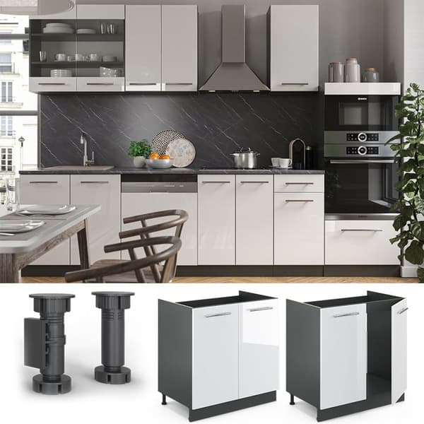 Under-sink furniture Fame-Line, 80cm, PT Ek, Vit hög glans, Anthracite, Vicco