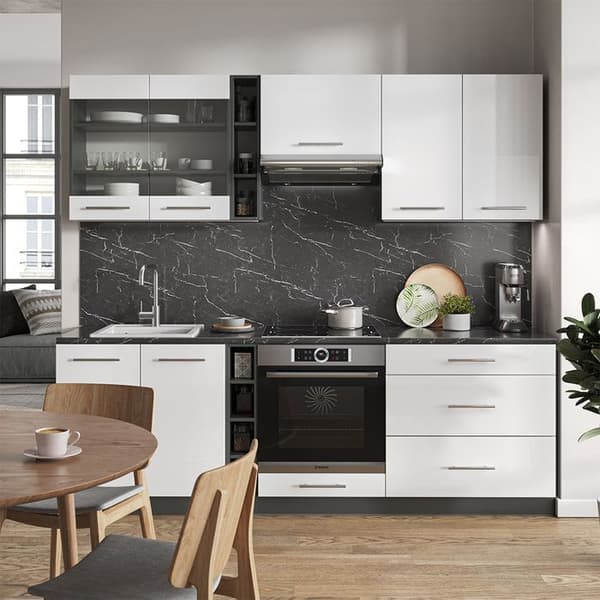 Fame-Line kök, 235 cm utan bänkskiva, blank vit/Antracit, Vicco