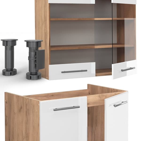 Fame-Line kök, 235 cm, PT Ek, Blank vit/Gyllene ek, Vicco
