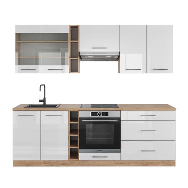 Fame-Line kök, 235 cm, PT Ek, Blank vit/Gyllene ek, Vicco