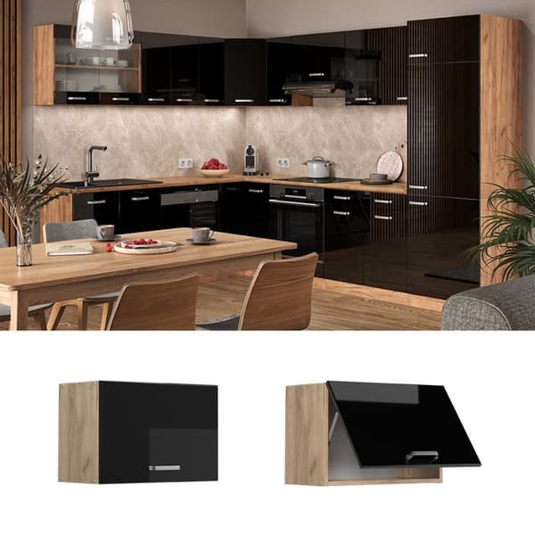 Vicco R-Line köksvägg, Svart Högblank, 60 cm Platt