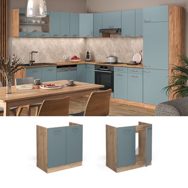 Meubel underdisk R-Line, 80cm PT Marmor, Blågrå, Gyllene ek, Vicco