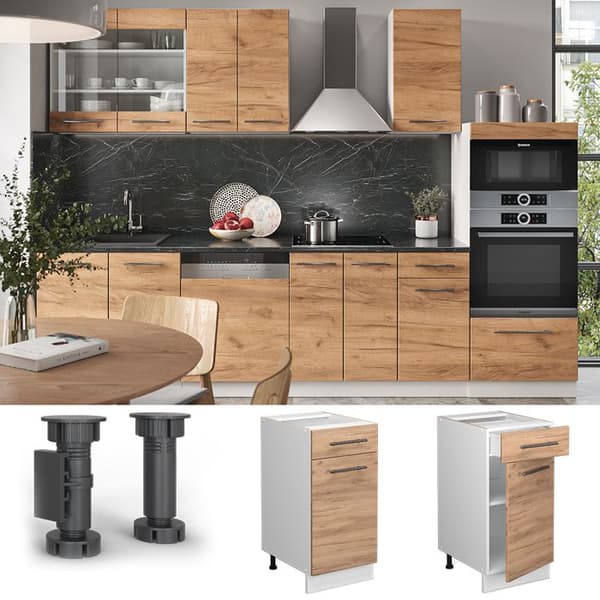 Meubel kök Fame-Line, 40cm utan PT, Guldstark ek, Vit, Vicco