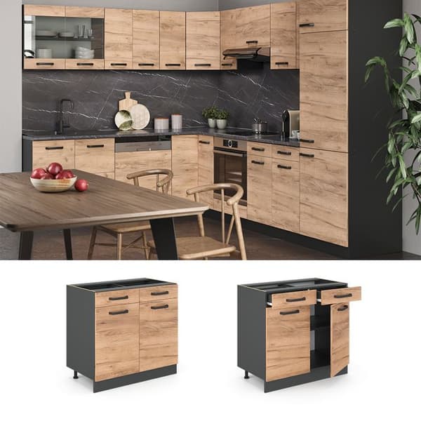 Köksmöbel R-Line, 80cm utan PT, Guldbrunt ek, Antracit, Vicco