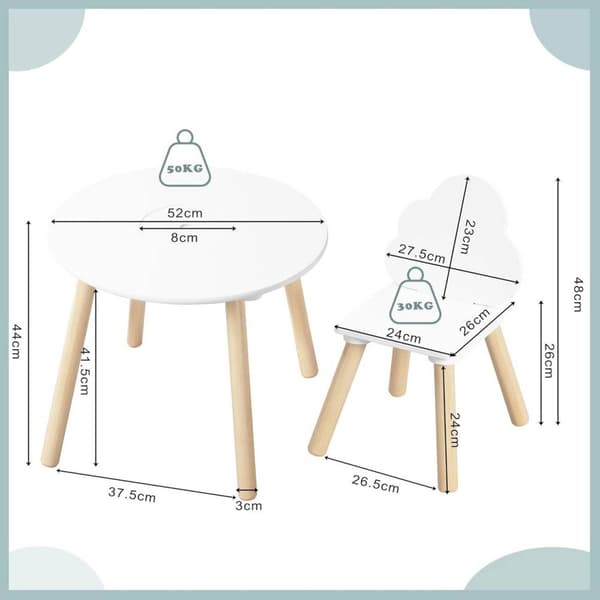Rootz Montessori barnbord och stolar - Småbarnsmöbler - Molnryggstöd - Dold förvaring - Säker och hållbar - 52cm x 43,5cm x 52cm
