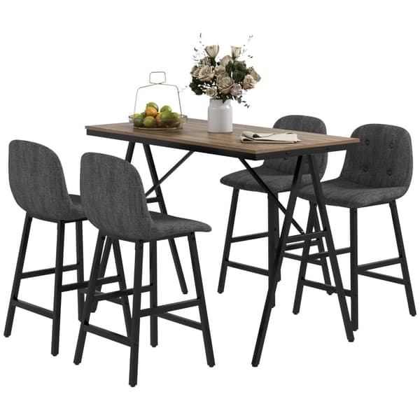 Rootz 5-delt barbordssæt - Spisebordssæt - Pubbord og stole - Industrielt design - Pladsbesparende - Mørkegrå - 120 cm x 60 cm x 91 cm