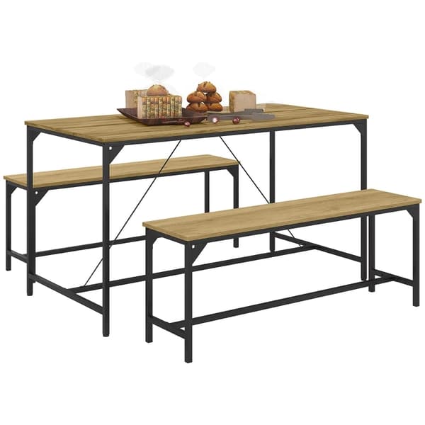 Rootz spisestuesæt - Bord og bænke - Træ og stål - Industrielt design - Pladsbesparende - Nem at rengøre - 140 cm x 70 cm x 76 cm