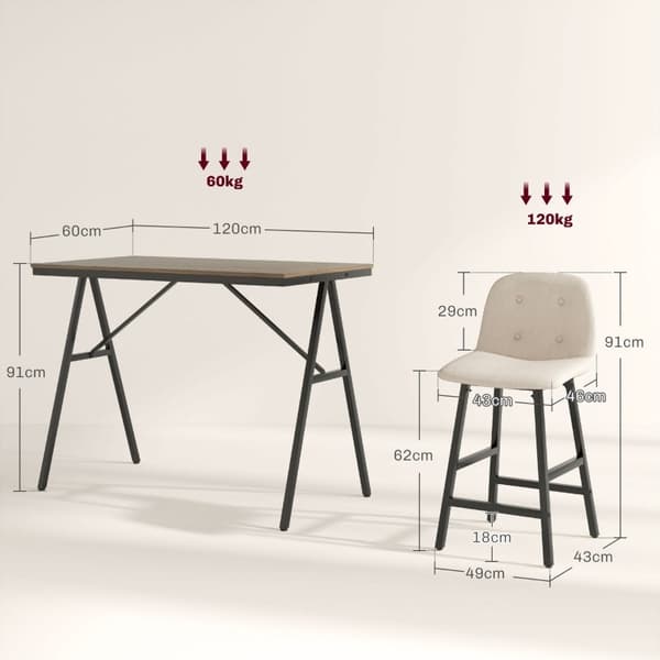 Rootz 5-delt barbordssæt - Spisebordssæt - Bord og stole i bordhøjde - Industriel stil - Kompakt design - Beige - 120 cm x 60 cm x 91 cm