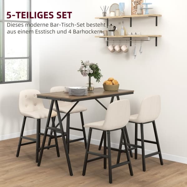 Rootz 5-delt barbordssæt - Spisebordssæt - Bord og stole i bordhøjde - Industriel stil - Kompakt design - Beige - 120 cm x 60 cm x 91 cm