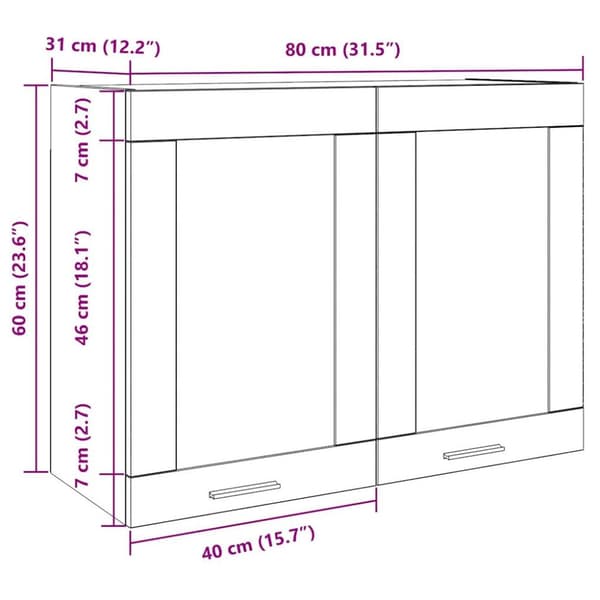 væghængt glasskab 80x31x60 cm betongrå