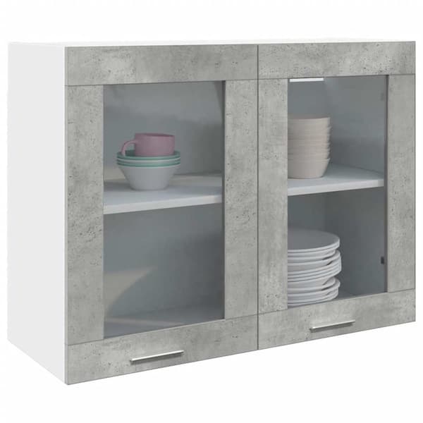 væghængt glasskab 80x31x60 cm betongrå