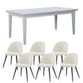Miniatyrbilde 1 av 10: Venedig spisegruppe bord hvit 95x180/276 med 2 stk. tilleggsplater 6 stoler fløyel beige.