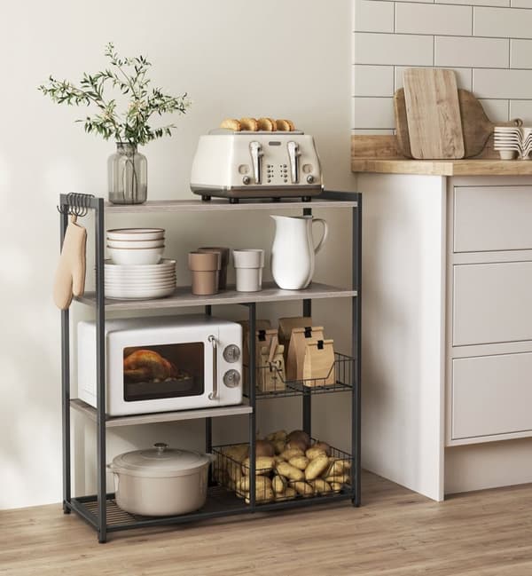 Rootz Køkkenhylde - Organizerstativ - Opbevaringsenhed - Spånpladestål - Greige Sort - 35cm x 80cm x 95cm - 20kg Kapacitet