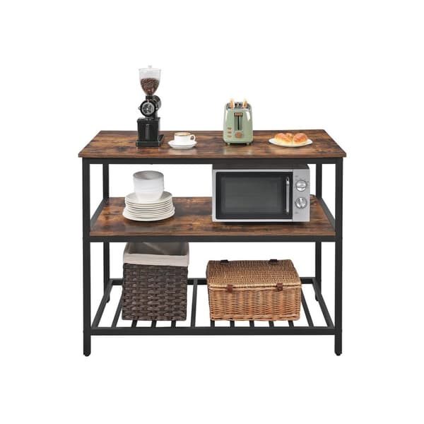 Rootz Køkkenø med 3 Etager - Vintage Brun-Sort - Træspånplade - Stål - 120 cm x 60 cm x 90 cm - 26,5 kg - 30 kg Kapacitet pr.