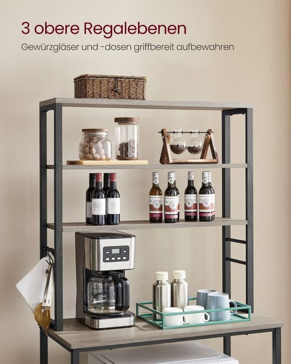 Rootz køkkenhylde 6-lags organisering - reol - opbevaringsstativ - spånplader og stål - 40 cm x 80 cm x 167 cm - 21 kg - Greige sort
