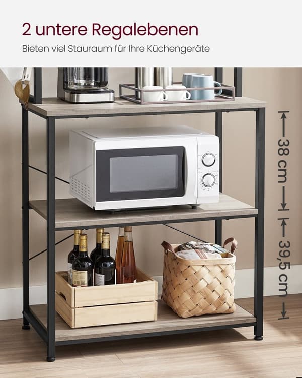 Rootz køkkenhylde 6-lags organisering - reol - opbevaringsstativ - spånplader og stål - 40 cm x 80 cm x 167 cm - 21 kg - Greige sort