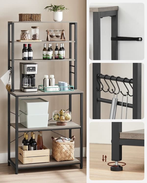 Rootz køkkenhylde 6-lags organisering - reol - opbevaringsstativ - spånplader og stål - 40 cm x 80 cm x 167 cm - 21 kg - Greige sort