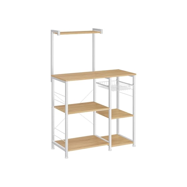 Rootz keittiön hylly metallikorilla - tammi beige valkoinen - säilytysteline - teräskori - lastulevy - 40cm x 90cm x 134cm