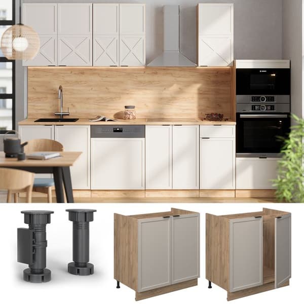 Fame-Line under diskbänk, 80cm, PT Marble, GreyBeige, Gyllene styrka ek, Vicco
