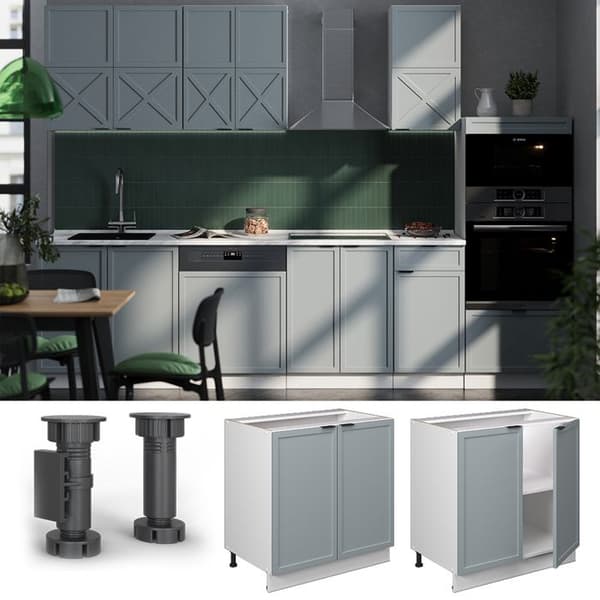 Fame-Line underdiskbänk, 80cm med hylla, PT Marble, Ljusblågrå, Vit, Vicco