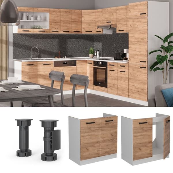 R-Line basenhet under diskbänk, 80cm PT antracit, gyllene ek, vit, Vicco