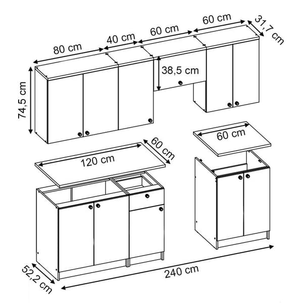 Bergamo kök, 240cm, PT Goldkraft med LED-list, Vit, Guldstyrka ek, Vicco