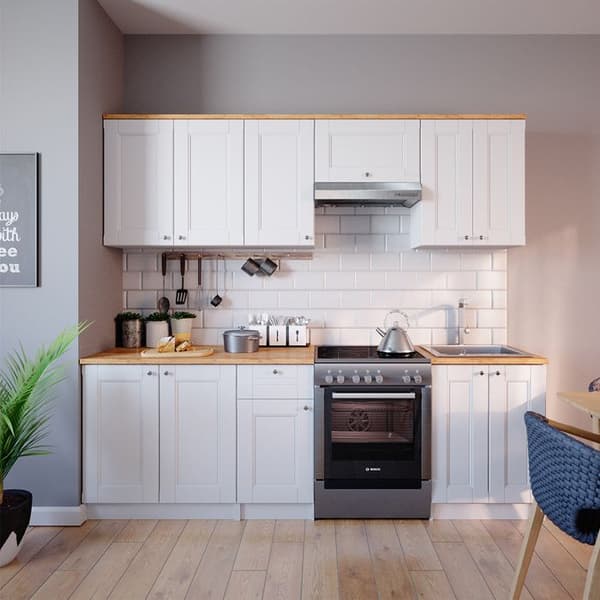Bergamo kök, 240cm, PT Goldkraft med LED-list, Vit, Guldstyrka ek, Vicco