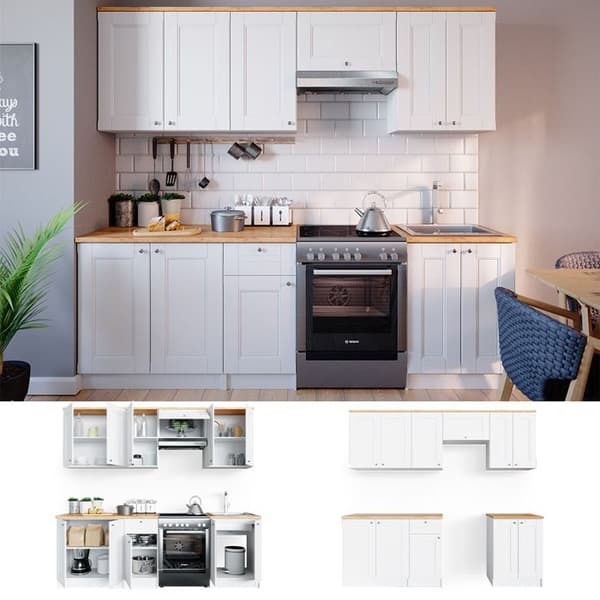 Bergamo kök, 240cm, PT Goldkraft med LED-list, Vit, Guldstyrka ek, Vicco