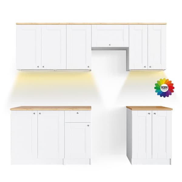 Bergamo kök, 240cm, PT Goldkraft med LED-list, Vit, Guldstyrka ek, Vicco