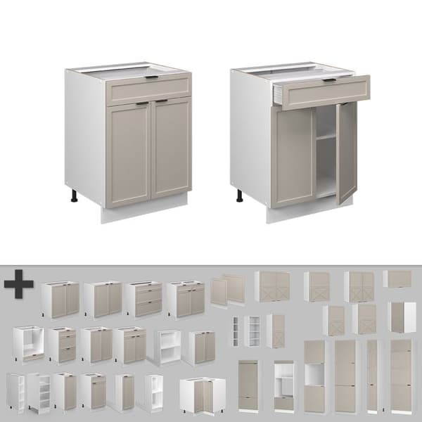Fame-Line köksskåp, 60cm med låda, PT Oak, GreyBeige, White, Vicco