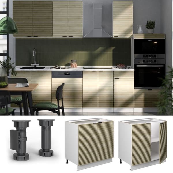 Fame-Line underdiskbänk, 80cm med hylla, utan bänkskiva, ekpanel, vit, Vicco